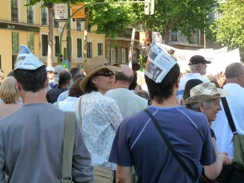 Massive demonstration. 19-J protests, Madrid. 15M Stock Photos