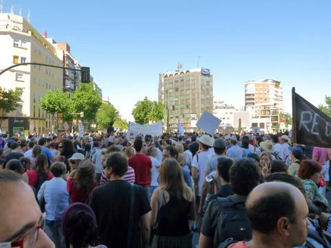 Massive demonstration. 19-J protests, Madrid. 15M Stock Photos