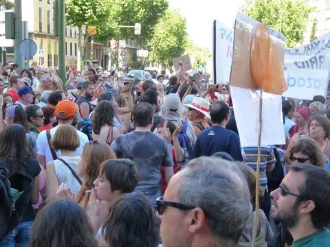 Massive demonstration. 19-J protests, Madrid. 15M Stock Photos