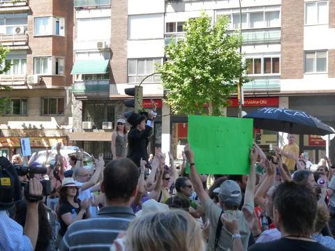 Massive demonstration. 19-J protests, Madrid. 15M Stock Photos