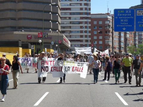 Massive demonstration. 19-J protests, Madrid. 15M Stock Photos