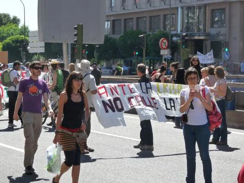 Massive demonstration. 19-J protests, Madrid. 15M Stock Photos