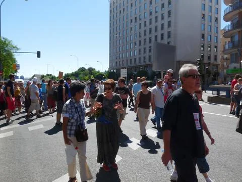 Massive demonstration. 19-J protests, Madrid. 15M Stock Photos