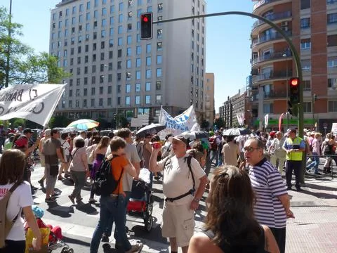 Massive demonstration. 19-J protests, Madrid. 15M Stock Photos