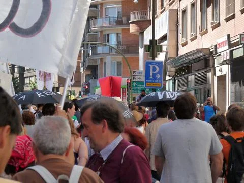 Massive demonstration. 19-J protests, Madrid. 15M Stock Photos