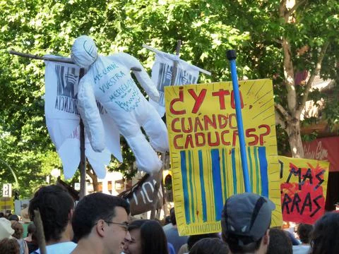Massive demonstration. 19-J protests, Madrid. 15M Stock Photos