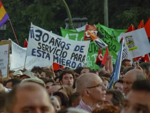 Massive demonstration. 19-J protests, Madrid. 15M Stock Photos