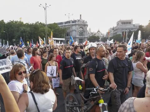 Massive demonstration. 19-J protests, Madrid. 15M Stock Photos