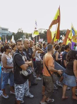 Massive demonstration. 19-J protests, Madrid. 15M Stock Photos