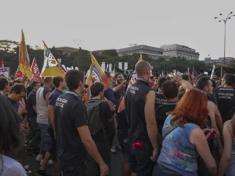Massive demonstration. 19-J protests, Madrid. 15M Stock Photos