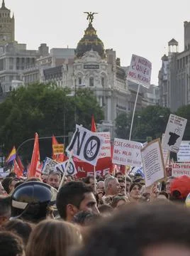 Massive demonstration. 19-J protests, Madrid. 15M Stock Photos