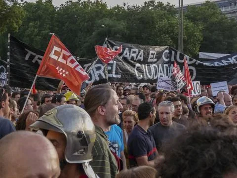 Massive demonstration. 19-J protests, Madrid. 15M Stock Photos