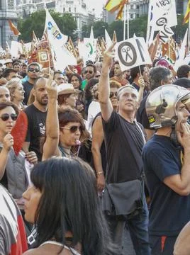 Massive demonstration. 19-J protests, Madrid. 15M Stock Photos