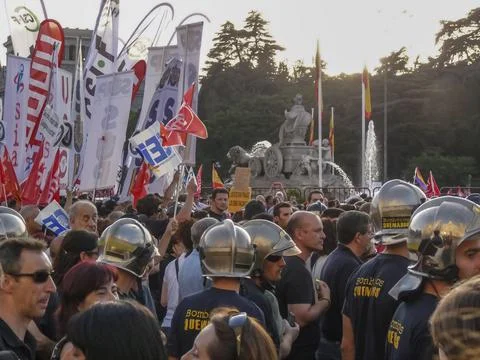Massive demonstration. 19-J protests, Madrid. 15M Stock Photos