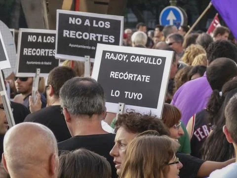 Massive demonstration. 19-J protests, Madrid. 15M Stock Photos