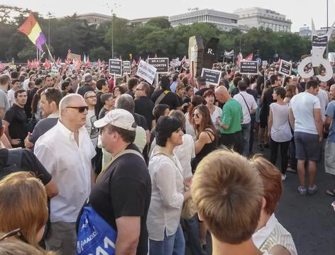 Massive demonstration. 19-J protests, Madrid. 15M Stock Photos
