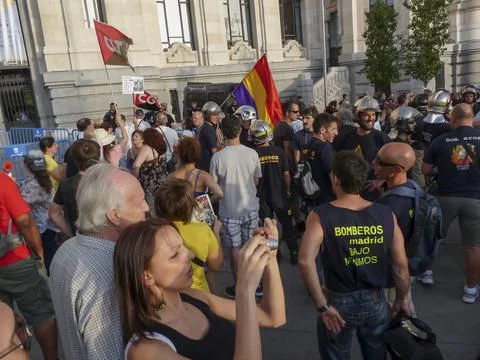 Massive demonstration. 19-J protests, Madrid. 15M Stock Photos