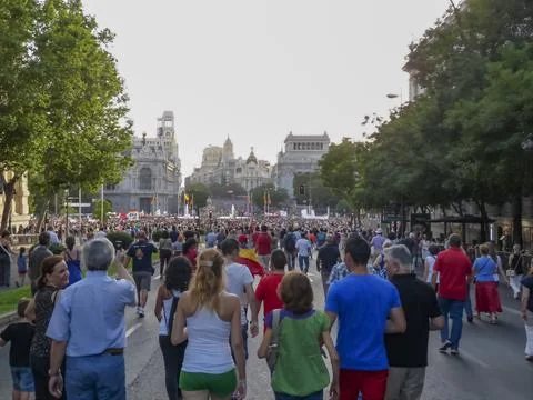 Massive demonstration. 19-J protests, Madrid. 15M Stock Photos