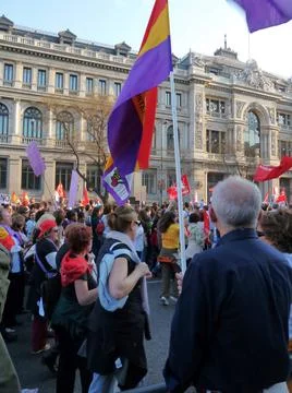 Massive demonstration. 29-M strike, Madrid. 15M Stock Photos
