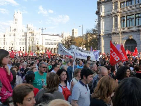 Massive demonstration. 29-M strike, Madrid. 15M Stock Photos