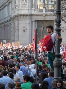 Massive demonstration. 29-M strike, Madrid. 15M Stock Photos