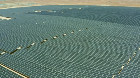 Massive Desert Solar panel farm to harvest renewable energy in Rural areas Stock Footage 297238772