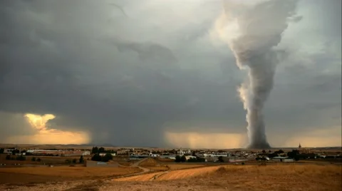 Massive devastating Tornado in a rural landscape Stock Footage 68777400