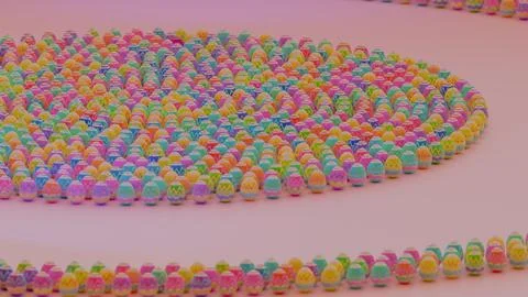 Massive display of multicolored Easter eggs in organized rows Stock-Fotos