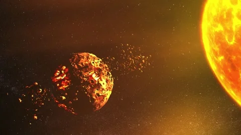 Massive Dying Alien Planet with asteroid belt close to sun Stock Footage 242765683