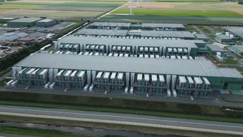 Massive Eemshaven Data Center Campus Aerial Panorama Stock Footage 314487893