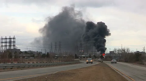 Massive electrical transformer station explosion and fire in city Stock Footage 36753433
