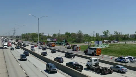 Massive emergency crews response after major truck crash Stock Footage 133267907
