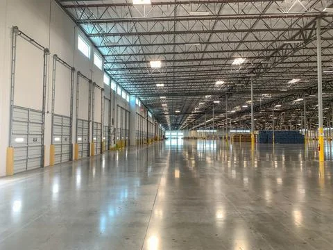 Massive Empty Industrial Warehouse Interior Stock Photos