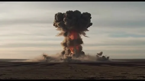 Massive Explosion: Fiery Blast and Mushroom Cloud Stock Footage 313246331