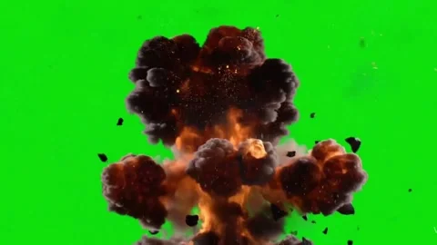 Massive Fiery Explosion with Black Smoke VFX Green Screen Stock Footage 341262589
