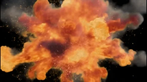 Massive fiery explosion blast with smoke effect high quality 4k video Stock Footage 318275114