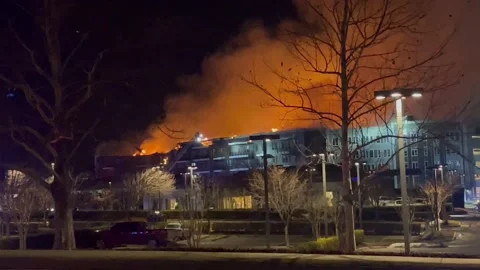 Massive fire burns  Canton Apt  complex in Okc Stock Footage 170262771