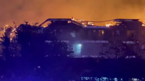 Massive fire burns  Canton Apt  complex in Okc Stock Footage 170264217
