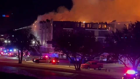 Massive fire burns  Canton Apt  complex in Okc Stock Footage 170264848