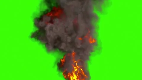 Massive fire explosion and black smoke on green screen chroma key background Stock Footage 340996153