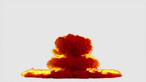 Massive fire nuclear atom explosion on transparent background Stock Footage 321630378