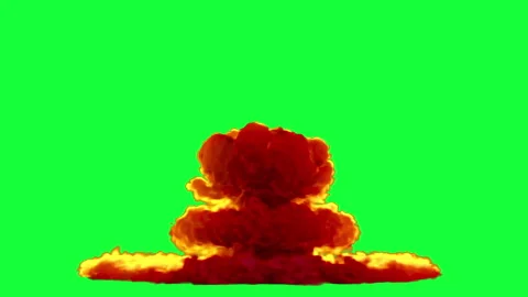 Massive fire nuclear atom explosion on Green Screen Stock Footage 322066827