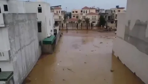 Massive Flooding in Punjab, Pakistan - Devastating Monsoon Rains Submerge City Stock Footage 315877816