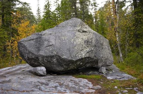 A massive glacial boulder covered with lichens Stock Photos