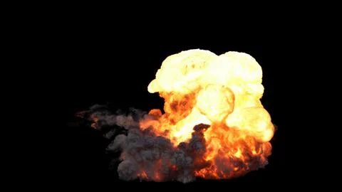 Massive ground explosion with bright billowing mushroom cloud of white on black Stock Illustration