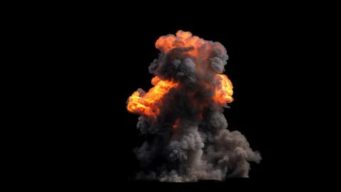 Massive ground explosion mushroom shaped erupts with intense orange on black Stock Illustration