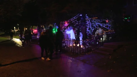 Massive Haunted and decorated extreme scary Halloween house Stock Footage 164159653