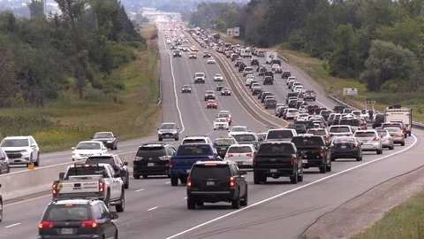 Massive highway traffic jam and gridlock on long holiday weekend Stock Footage 115240055