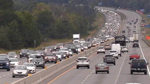 Massive highway traffic jam and gridlock on long holiday weekend Stock Footage 115248503