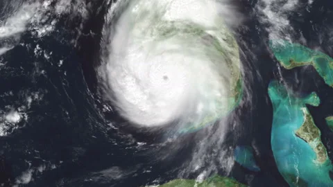 Massive Hurricane Charley 2004 spinning over ocean panning over animation Video stock 236603463